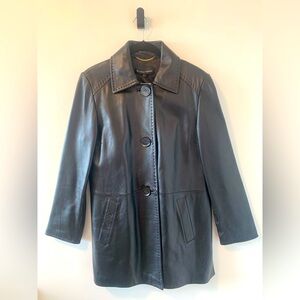 Ellen Tracy Women’s Classic Black Leather 3 Button Coat Size L